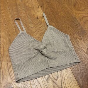 OAK + FORT Ribbed Twist-Front Camisole - Taupe